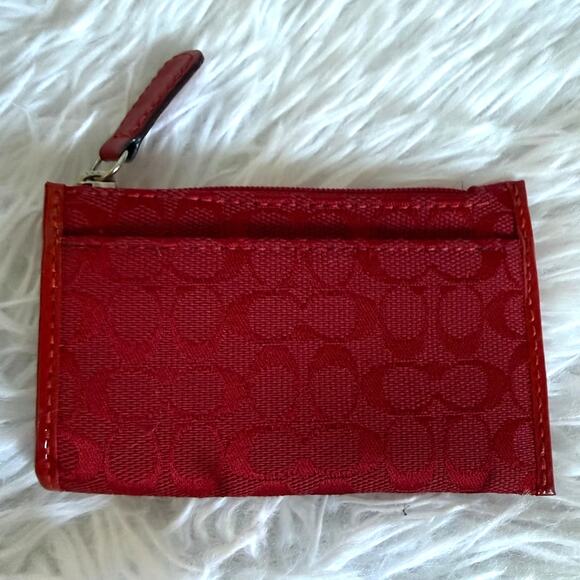 y2k Coach Vintage Red Signature Card Wallet with Chain Ring - Picture 1 of 12